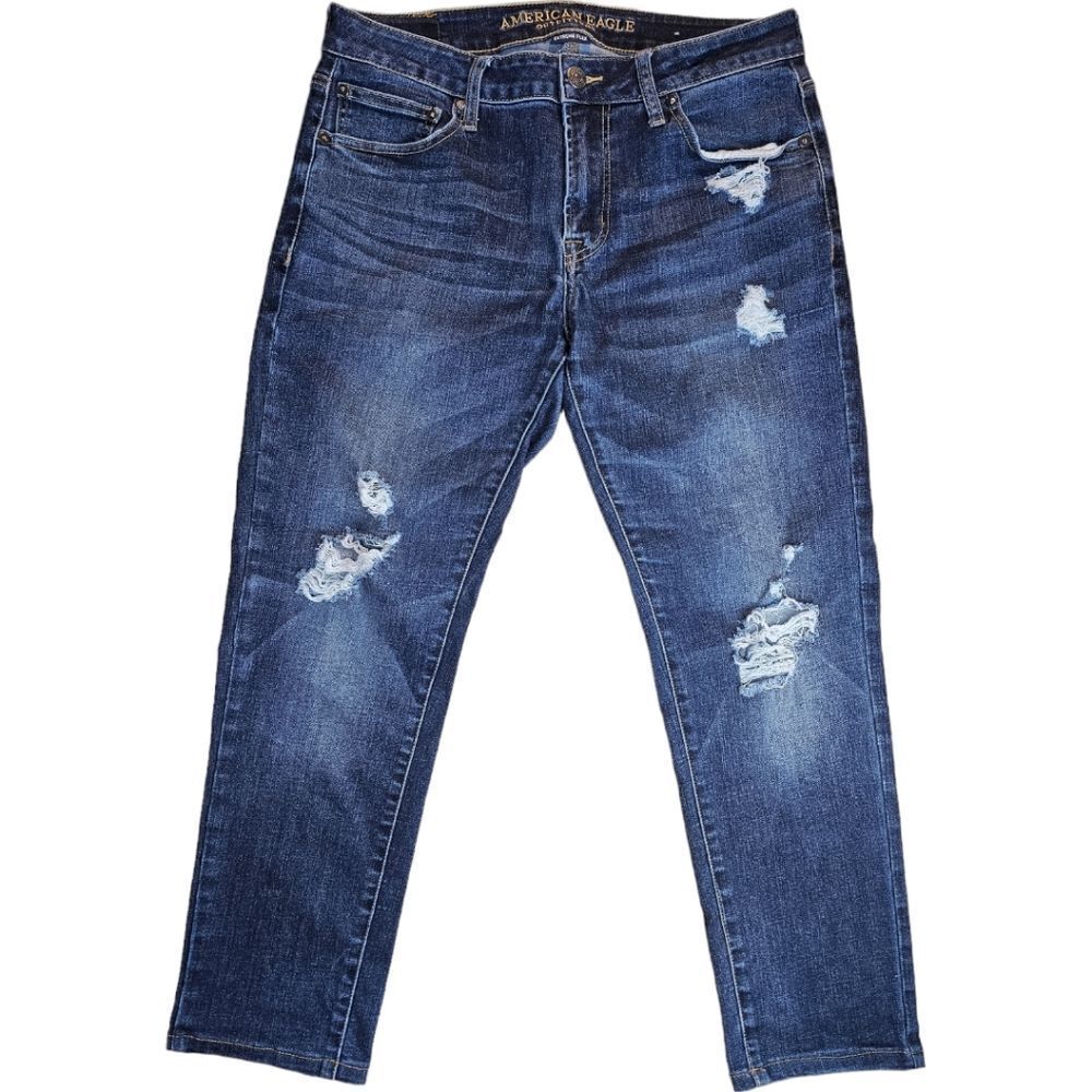American Eagle Extreme Flex Skinny Jeans – Medium Wash Distressed | Size 32×30 |